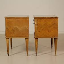 Pair Of Nightstands Maple Veneer Brass Vintage Italy 1950s Furniture Modern Dimanoinmano It