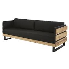 Canape De Jardin 3 4 Places En Teck Massif Recycle Et Toile Noire Agana Maisons D Sofa De Paletas De Madera Muebles Para Terrazas Muebles De Madera Reciclada