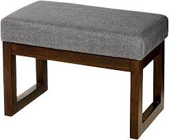 Small Wooden Bench With Padded Fabric Upholstered Cushion Indoor Narrow Sleek Country Grey One Single Seat Ottom Small Ottoman Small Wooden Bench Ottoman Bench