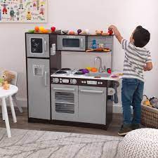Kidkraft kitchen set is large enough for multiple children to play at once. Kidkraft Uptown Espresso Play Kitchen With 30 Piece Play Food Walmart Com Walmart Com