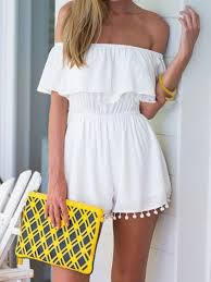 Shop the black friday and cyber monday sales for top codes and deals like $15 off . White Off Shoulder Elastic Waist Pom Pom Romper Playsuit Choies Com Fashion Rompers Clothes