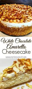 Creamy Rich White Chocolate Almond And Amaretto Cheesecake Topped With Sliced Almonds In An Almond Amaretto Cheesecake Recipes Amaretto Cheesecake Savoury Cake