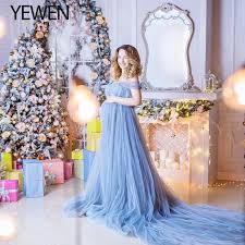 Dusty Blue Evening Dress Long Maternity Gown Photo Shooting Baby Shower Dresses Photography Props Yewen 2021 Evening Dresses Aliexpress