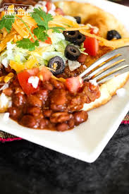 Navajo Tacos With Homemade Fry Bread Is Light Pillowy Fry Bread Piled With Chili Cheese And All Kinds Of To Navajo Tacos Homemade Fries Easy Homemade Recipes