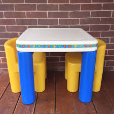 Lot Vintage Little Tikes Plastic Table Two Chunky Yellow Chairs Set Child Size Yellow Chair Upholstery Fabric For Chairs Chair Set