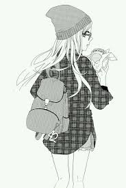 Manga Fille Noir Et Blanc Bonnet Hamburger Sac Photo Manga Manga Noir Et Blanc Dessin Manga