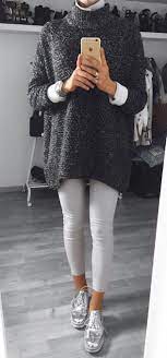 Winter Outfits Dark Turtleneck Knit White Leggings Metallic Platform Outfits With Leggings Trendy Outfits Winter Sporty Outfits