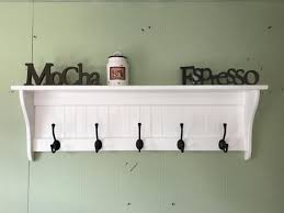 Hanging Wall Shelf 42 Wide White With Black English Etsy Hanging Coat Rack Coat Rack Wall Wall Shelves