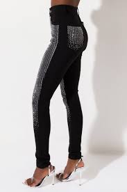 Akira Label High Rise Rhinestone Embellished Skinny Pants In