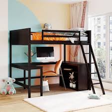 Urtr Full Size Loft Bed With Desk And