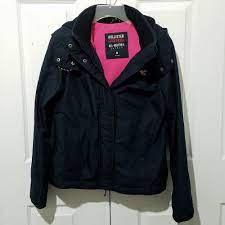 Hollister California All Weather Jacket Fleece Lined Navy Blue Pink L S Size M Hollister Allweatherjacket Eba Hollister Jackets All Weather Jackets Jackets