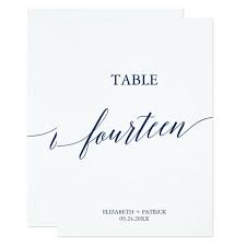 Elegant Navy Calligraphy Table 14 Table Number Zazzle Com In 2020 Fall Wedding Tables Fall Wedding Table Numbers Table Numbers