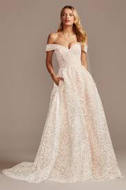Floral Caviar Bead Off The Shoulder Wedding Dress David S Bridal In 2020 Davids Bridal Wedding Dresses Popular Wedding Dresses Wedding Dress Necklines