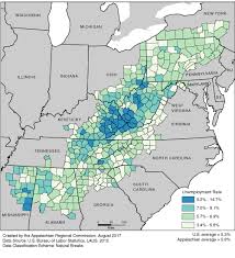 This Map Shows The Unemployment Rate In Each Of The Arc Counties Appalachian Unemployment Rates Range From 3 4 T Appalachia Appalachian Appalachian Mountains