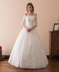 White Lace Off Shoulder Long Formal Wedding Dress With Mid Sleeves Weddings Weddingdresses Ballroom Wedding Dresses Ball Gowns Wedding Lace Ball Gowns