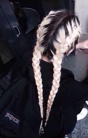Black And White Ombre Braiding Hair Grunge Hairstyle Black Roots White Ombre Light Strands Braid Long Hair Hair Styles Long Hair Styles Cool Hairstyles