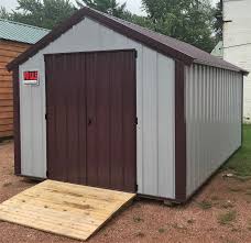 10x16 A Frame Shed Light Gray Steel Walls Burgundy Roof And Trim Treated Ramp 2450 Shed Mini Barn Play Houses