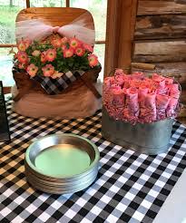 Baby Q Table Decor Had To Bring Party Indoors Due To Weather Black And White Gingham Pink Bandannas And Pink Tulle For Co Baby Q Baby Shower Bbq Bbq Theme