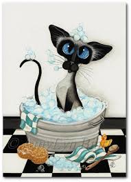 Siamese Cat Bath Bubbles Bath Decor Art Prints By Bihrle Etsy In 2021 Cat Painting Cats Illustration Cat Art
