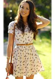 Beige Birds Print Short Sleeve Dress Beautiful Casual Dresses Cute Summer Dresses Dresses For Teens