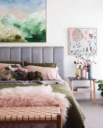 Olive And Pink Bedroom By Fenton Fenton Olive Green Colour Inspiration By First Sense Eclectic Bedroom Modern Eclectic Bedroom Bedroom Design