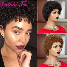 Short Afro Kinky Curly Wig Pixie Cut Wigs Brazilian Remy Hair Afro Puff  Human Hair Wigs For Women Full Mahine Made Wigs