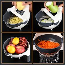 Cortadora multifuncional 9 en 1, rebanador de verduras, pelador de  zanahorias, rallador de cebolla con colador cocina, accesorios - AliExpress