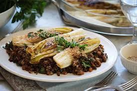 Gebratener Chicoree Auf Berglinsen Mit Gomasio Veggies Vegan Rezept Gebratener Chicoree Chicoree Berglinsen