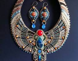 Egyptian Scarab Necklace Bead Embroidered Necklace Statement Necklace Collar Necklace Egyptian Necklace Egyptian Jewelry Beaded Jewelry