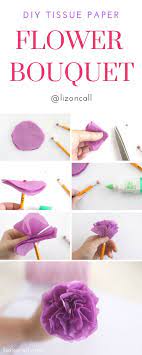 The flowers in these tutorials can be made from tissue paper, crêpe paper (tissue paper crinkled and sprayed with an adhesive), thin cardboard, newsprint (even printed newspaper) sheet music and coffee filters (which is basically. Diy Tissue Paper Flower Tutorial Teacher Appreciation Liz On Call Paper Flower Bouquet Diy Paper Flower Bouquet Paper Bouquet Diy