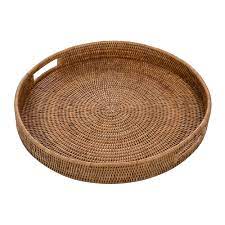 Multifunctional and large capacity, can storage bread, fruit. Buy Global Explorer Round Rattan Tray With Handle Natural Amara