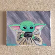 Baby Yoda Painting 8x10 Sipping Tea Meme On Mercari Marvel Canvas Art Starwars Canvas Painting Star Wars Art Painting