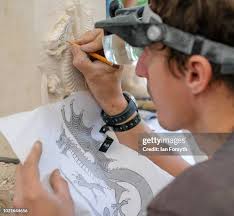 British Stonemason Harriet Pace works