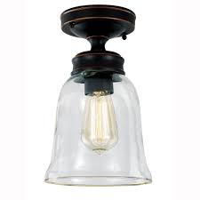 Browse our full assortment of flush mount lighting. Hampton Bay Matilda 1 Light Oil Rubbed Bronze Vintage Bulb Semi Flush Mount With Bell Shaped Clear Glass Shade Sf0131106 1 6 The Home Depot