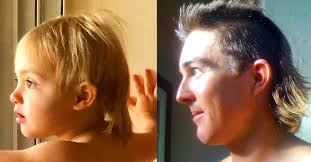 Mullet Monday 😁😁. Like father like daughter 🤷🏻‍♂️🤷🏻‍♂️. Sadie at 19  months old (currently). Nick at 23 years old. (11 years ago). #mulletmonday  @stanzfam #stanzfam