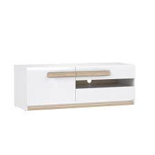 Ce meuble design est un meuble de rangement très pratique avec ses 2 grandes portes et son étagère (soit 2 niches). Meuble Tv Blanc Laque Et Decor Chene Naturel Alexiane