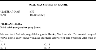 Check spelling or type a new query. Soal Soal Pas Uas Ski Mts Kelas Ix Semester 1 Tahun Pelajaran 2018 2019 Soal Smp Mts Kurikulum 2013