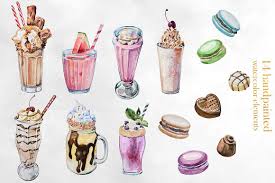 Watercolor Milkshakes Clipart Set Clip Art Milkshake Desserts Drawing