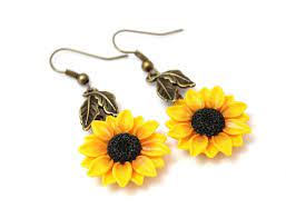 Sunflower Drop Earrings Yellow Flower Drop Earrings Jewelry Etsy Arte Girassol Biscuit Chaveiros De Biscuit