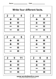 Fact Family Write Four Different Facts 2 Worksheets Fact Family Worksheet First Grade Worksheets Math Worksheets