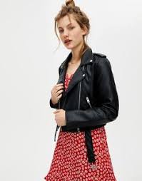 ג קט Biker דמוי עור Pull Bear Spring Outerwear Women Faux Leather Biker Jacket Outerwear Women