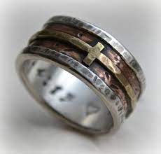 Mens Wedding Band Rustic Fine Silver Copper And Brass Cross Etsy In 2022 Rings For Men Mens Wedding Rings Mens Wedding Bands