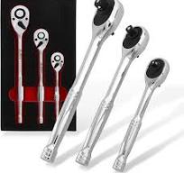 ABN 3 Piece Ratchet Wrench Tools - Thumb Wheel Ratchet Set 3/8 1/4 1/2in  72-Tooth Hand Tools for Home and Automotive Use