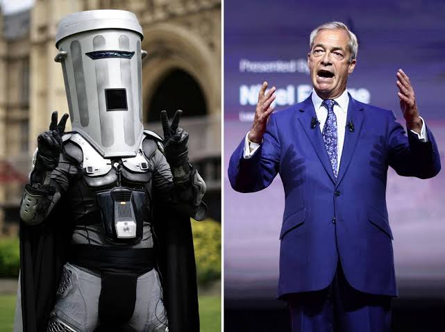 Nigel Farage campaigning alongside satirical candidate Count Binface during the UK general election.