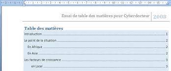 modifier une table des matiere dans word 2007