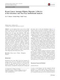 Although screenings for prostate cancer are one tool for early detecti. Pdf Breast Cancer Amongst Filipino Migrants A Review Of The Literature And Ten Year Institutional Analysis