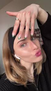 Green French Tip Nails Ideas for Spring