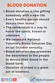 Blood is the most precious gift that anyone can give to another person — the gift of life. 10 Lines On National Voluntary Blood Donation Day For Students And Children In English A Plus Topper