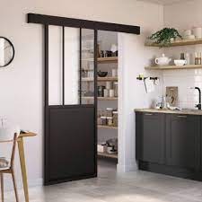 Porte coulissante placard atelier : Porte Coulissante Atelier Noir Verre Clair H 204 X L 93 Cm Leroy Merlin