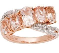 Morganite And Diamond 5 Stone Ring 14k Rose Gold Qvc Com Sapphire Engagement Ring Blue Unique Engagement Rings Sapphire Sapphire Engagement Ring Set